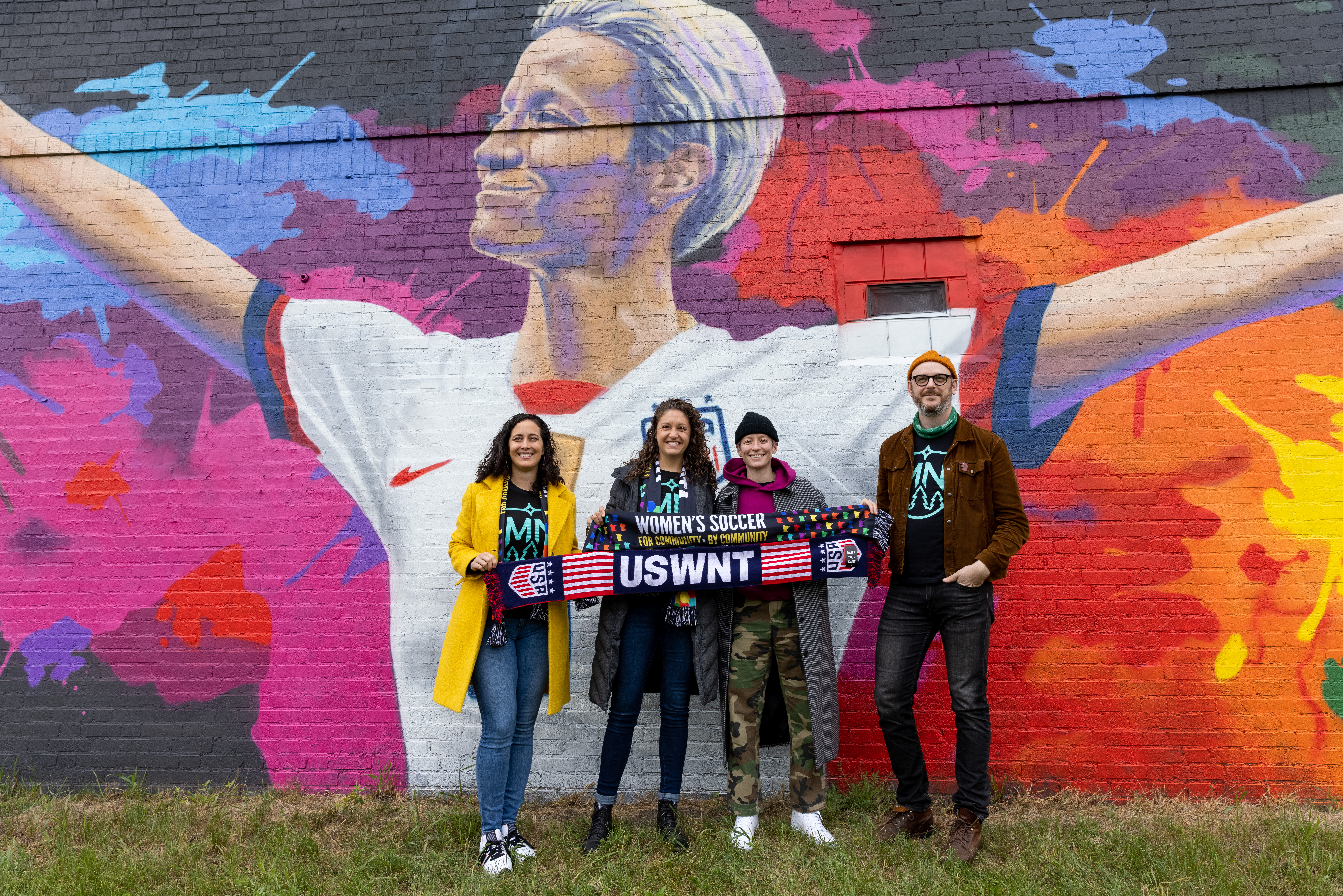 A mural depicting Megan Rapinoe outside The Black Hart of St. Paul, a queer soccer bar owned by Wes Burdine